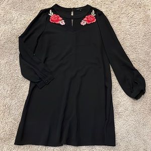 Embroidered black long sleeve dress